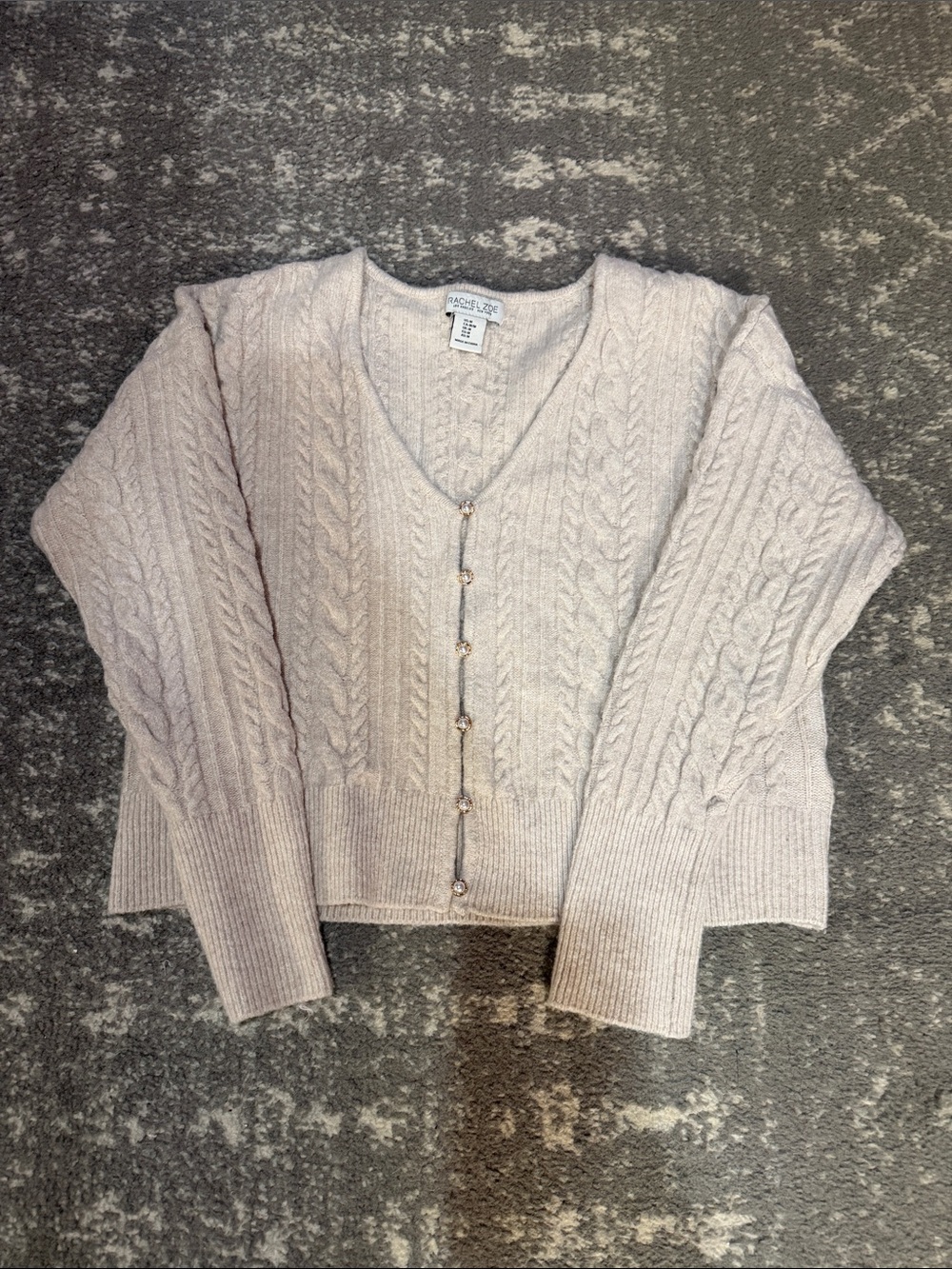 Rachel Zoe Light Cream Cable Knit V-Neck Button Front Cardigan